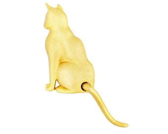 Gold "Wagging Tail" Figural Cat Brooch By Jonette, 1980s