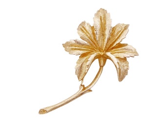 Brushed Gold Long Stem Flower Brooch By Coro, 1950s