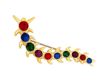 Jewel Tone Crystal Caterpillar Broche Figural, década de 1980