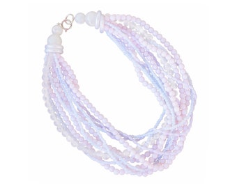 Eleven Strand Frosted Pastel Purple Plastic Beaded Necklace, 1970s