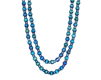 38" Blue Prismatic Pagoda Swarovski Crystal Double Strand Necklace, 1950s