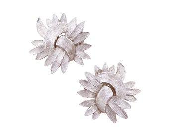 Abstract Textured Silver Earrings By Crown Trifari, 1960s