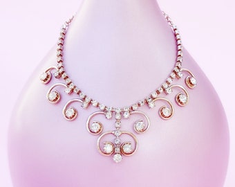 Vintage Gilded "Enchantress" Rhinestone Swirl Necklace By Sarah Coventry, 1970s