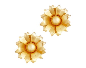 Large Three Dimensional Gold Flower Figural Statement Earrings, 1960s