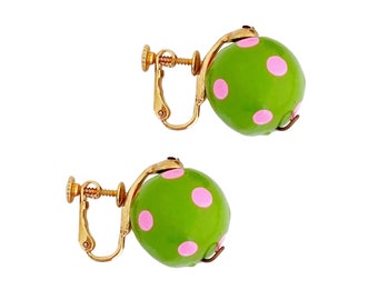 Lime and Pink Paper Mache Bead Earrings By Alice Caviness, 1970s