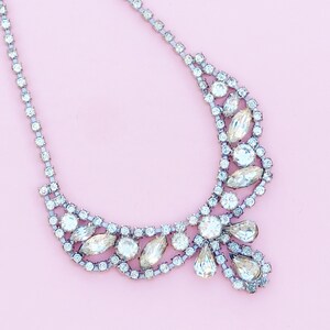 Vintage Crystal Rhinestone Scalloped Choker Necklace with Tear Drop, 1950s