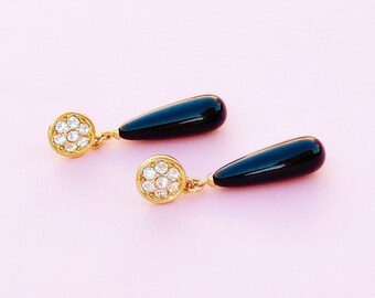 Colgantes vintage dorados y diamantes de diamantes de cristal con ánix falso gota por Monet, década de 1980