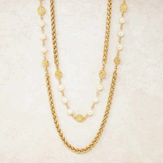 Vintage 94" Heavy Gilt Braided Chain Necklace wit… - image 1