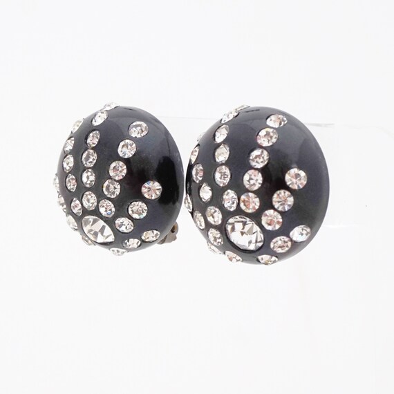 Black Bakelite Dome Earrings With Crystal Spray, … - image 3