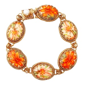 Oval Floral Cabochon Link Bracelet, 1970s