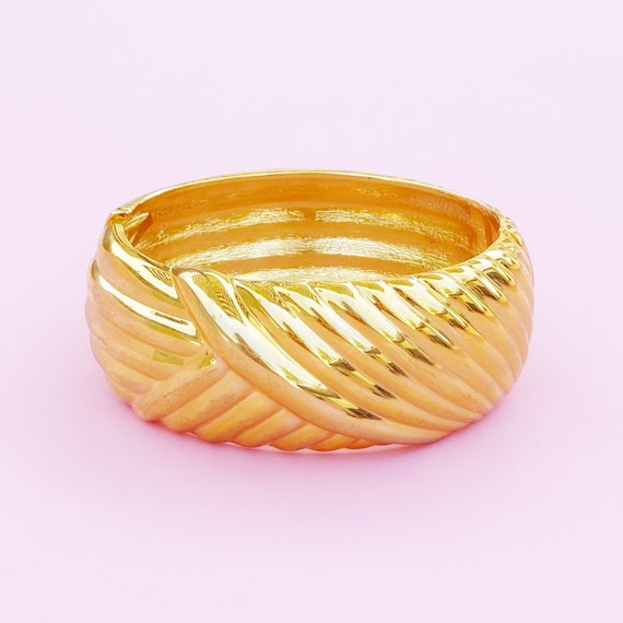 Gilded Weave Texture Hinged Bracelet By Joan Rive… - image 1