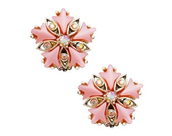 Baby Pink Thermoset Flower Earrings By Lisner, 1960s
