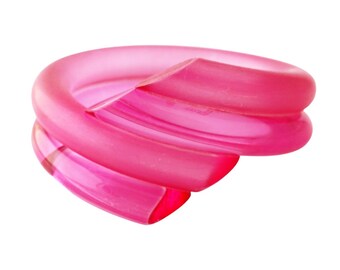 Hot Pink Acrylic Chunky Bypass Statement Bangle By Judith Hendler, 1980s