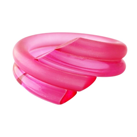 Hot Pink Acrylic Chunky Bypass Statement Bangle By Judith Hendler, 1980s