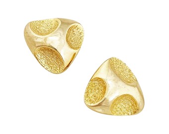 Puffy Gold Triangle Earrings With Textured Details, 1980s