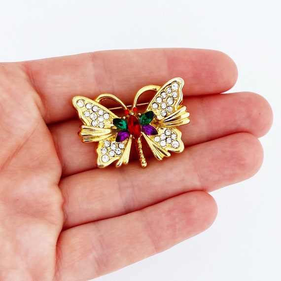 Dainty Gold Figural Butterfly Brooch With Jewel T… - image 5