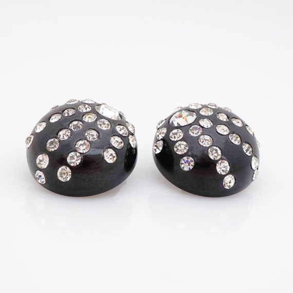 Black Bakelite Dome Earrings With Crystal Spray, … - image 4