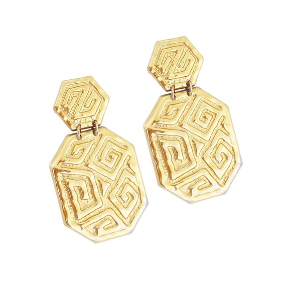 Gold Abstract Swirl Pattern Statement Earrings, 1… - image 1