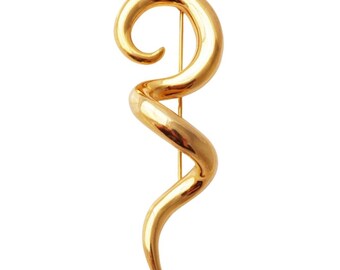 Broche abstracto dorado con garabatos tridimensionales, década de 1980