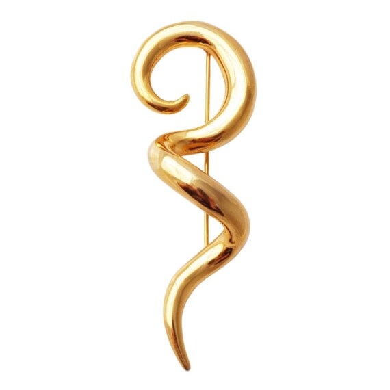 Gilded Abstract Three Dimensional Squiggle Brooch… - image 1