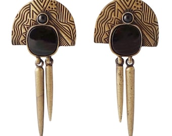 Etched Geometric Dangle Statement Earrings By Lazuli, 1980s