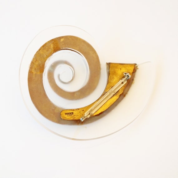 Oversized Lucite and Patinated Brass Swirl / Snai… - image 4