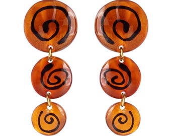 Orange Acrylic Swirl Graduated Drop Statement Earrings, 1980s