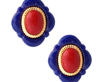 Faux Lapis & Carnelian "Arabesque" Earrings By Avon, 1980s