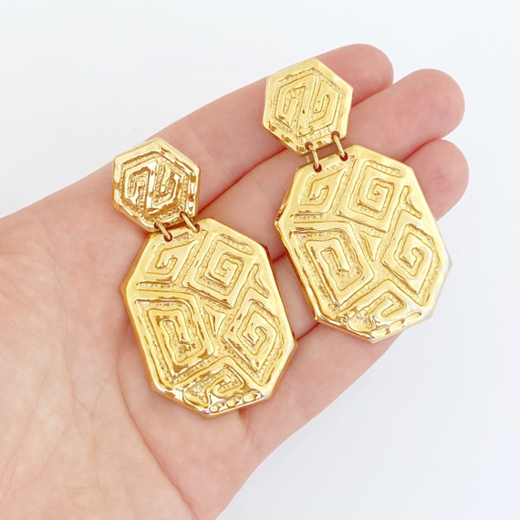 Gold Abstract Swirl Pattern Statement Earrings, 1… - image 4