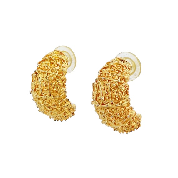 Brutalist Gold Textured Chunky Half Hoop Earrings, 1970s