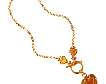 Gold Heart Pendant Toggle Chain Necklace, 1990s