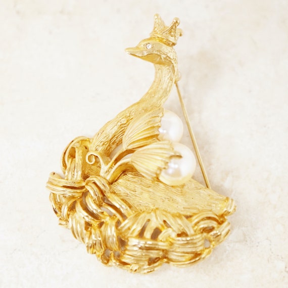 Vintage Gilded Swan Princess Figural Brooch by Er… - image 7