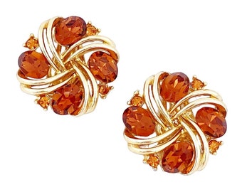 Boucles d’oreilles smoked Brown Topaz Crystal Pinwheel par Lisner, années 1960