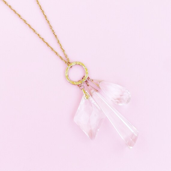 Extra Large Lucite Crystal Dangle Pendant Necklac… - image 1