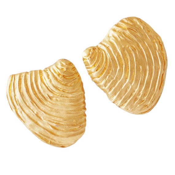 Massive Gilt Seashell Statement Earrings, 1980s - image 1