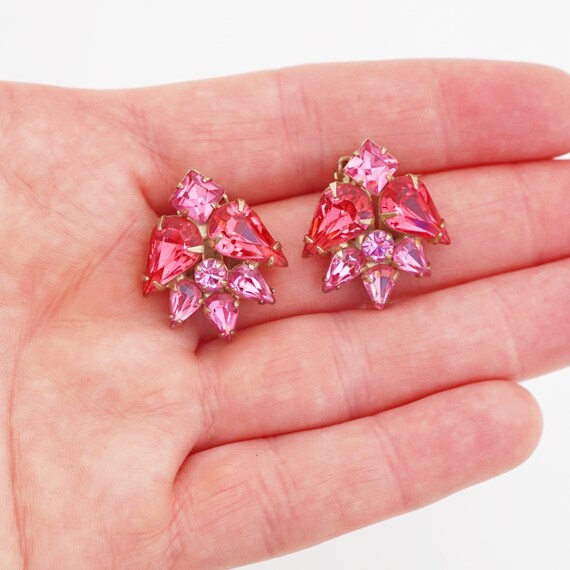Hot Pink Crystal Burst Earrings, 1960s - image 5