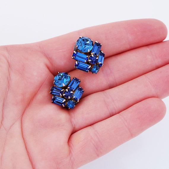 Cobalt Blue Rhinestone Earrings, 1960s - image 5