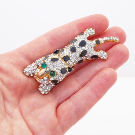 Gilt & Crystal Pavé Leopard Figural Brooch By Ken… - image 5