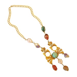 Mayan Statement Necklace With Caged Gemstones By Larry Vrba For Castlecliff, 1970s