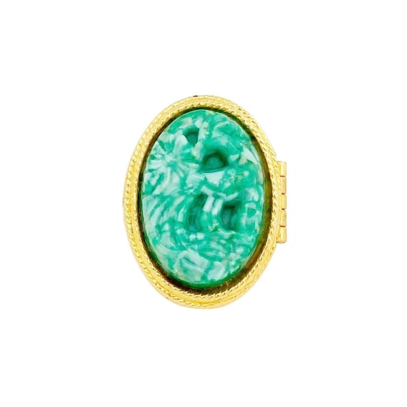 Carved Faux Jade Statement Locket Ring (Size 9) B… - image 1