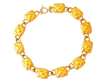 Gold Quilted Link Choker Necklace By Anne Klein, 1980s