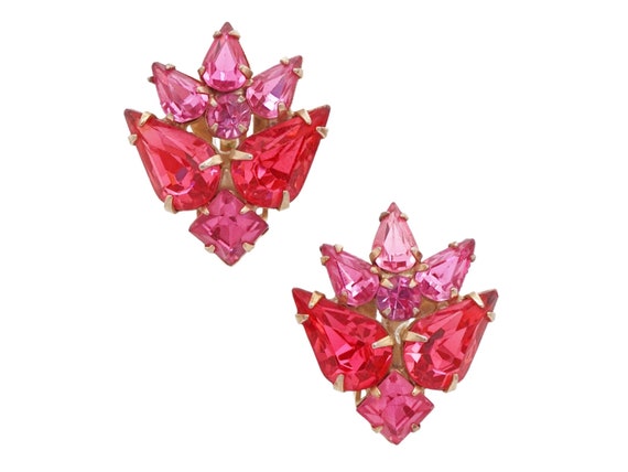 Hot Pink Crystal Burst Earrings, 1960s - image 1