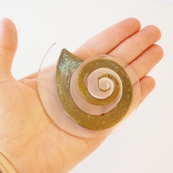 Oversized Lucite and Patinated Brass Swirl / Snai… - image 6