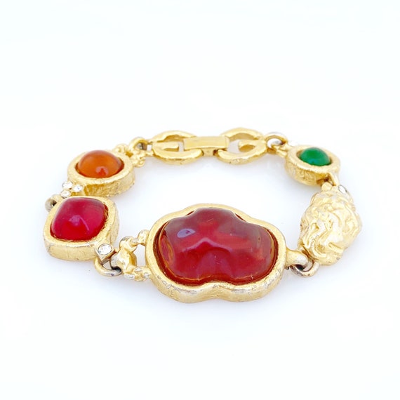 Gold & Resin Cabochon Organic Link Bracelet With … - image 2