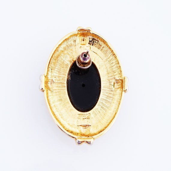 Oversized Gold and Black Cabochon Statement Earri… - image 6