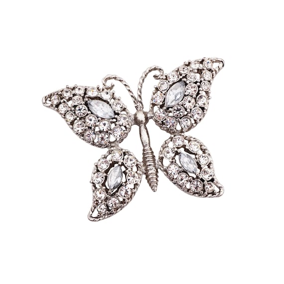 Crystal Encrusted Butterfly Figural Brooch, 1960s - image 1