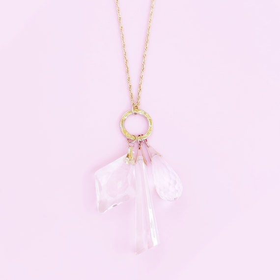 Extra Large Lucite Crystal Dangle Pendant Necklac… - image 3