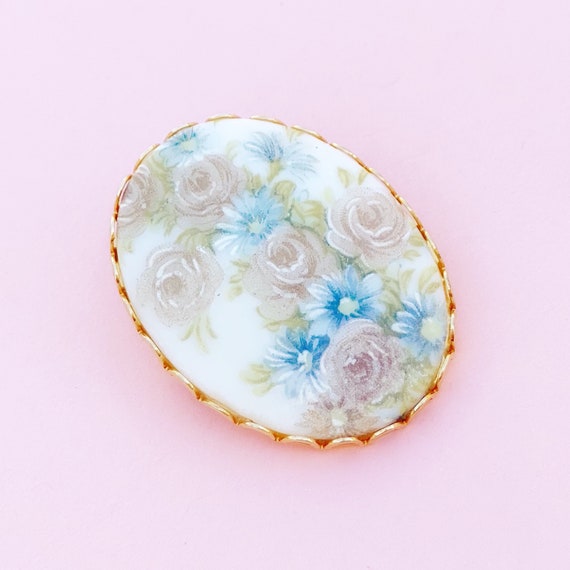 Vintage Limoges Style Painted Flower Porcelain Br… - image 1