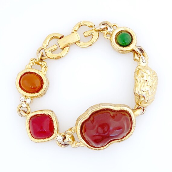 Gold & Resin Cabochon Organic Link Bracelet With … - image 3