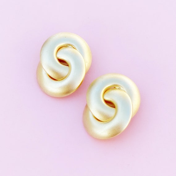 Vintage Gilded Interlocking Rings Statement Earri… - image 1
